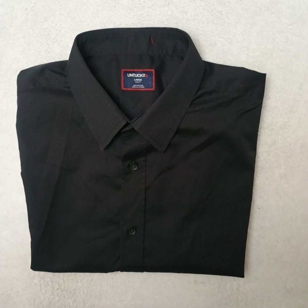 UNTUCKit Shirt Mens L Black Button-Up Short Sleeve Slim Casual Cotton Coufran